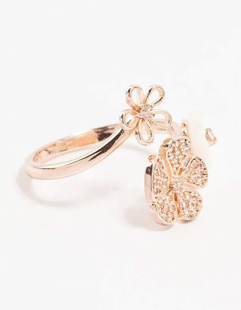 Rose Gold Floral Trio Cubic Zirconia Wrapped Ring