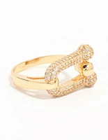 Gold Plated U Link Cubic Zirconia Ring