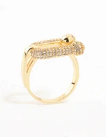 Gold Plated U Link Cubic Zirconia Ring