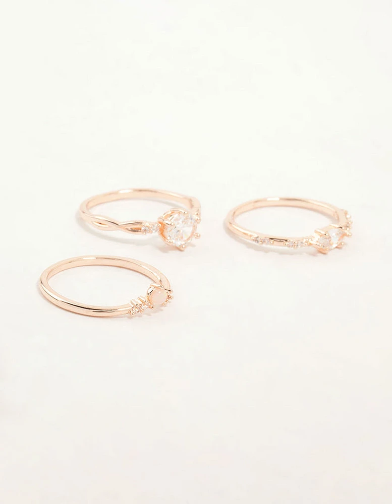 Rose Gold Plated Cubic Zirconia Stacking Rings 3-Pack