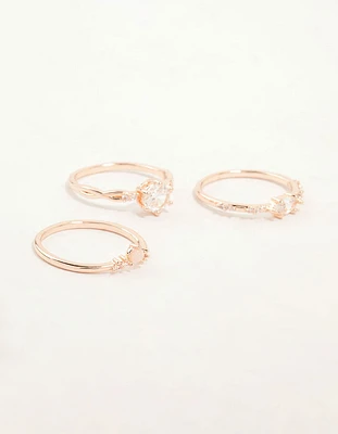 Rose Gold Plated Cubic Zirconia Stacking Rings 3-Pack