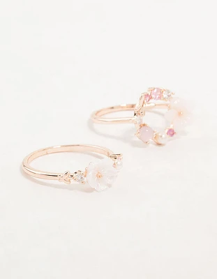 Rose Gold Flower & Circle Cubic Zirconia Rings 2-Pack