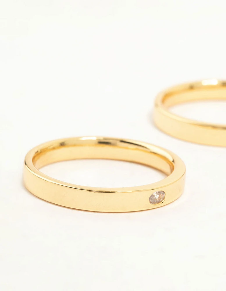 Gold Plated Fine Cubic Zirconia Band Rings 2-Pack