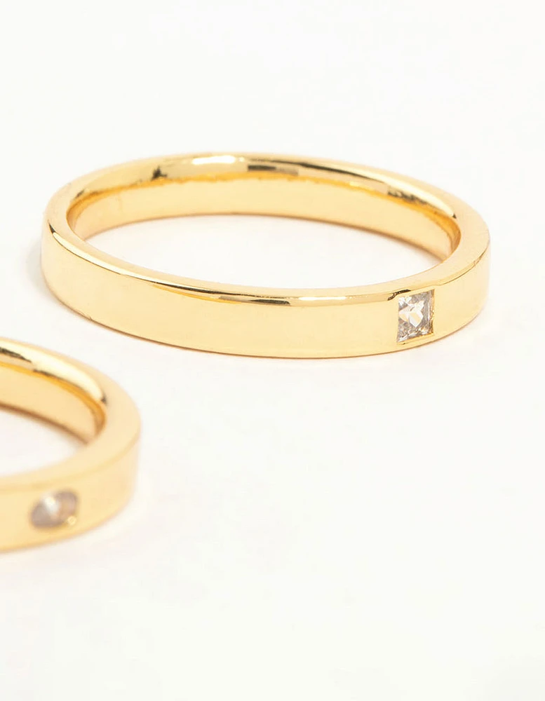 Gold Plated Fine Cubic Zirconia Band Rings 2-Pack