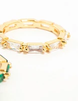 Gold Plated Green & Silver Baguette Stacking Rings 2-Pack