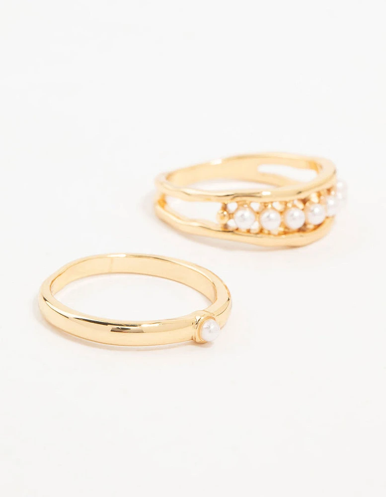 Gold Plated Petite Pearl Stacking Rings 2-Pack