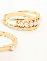 Gold Plated Petite Pearl Stacking Rings 2-Pack