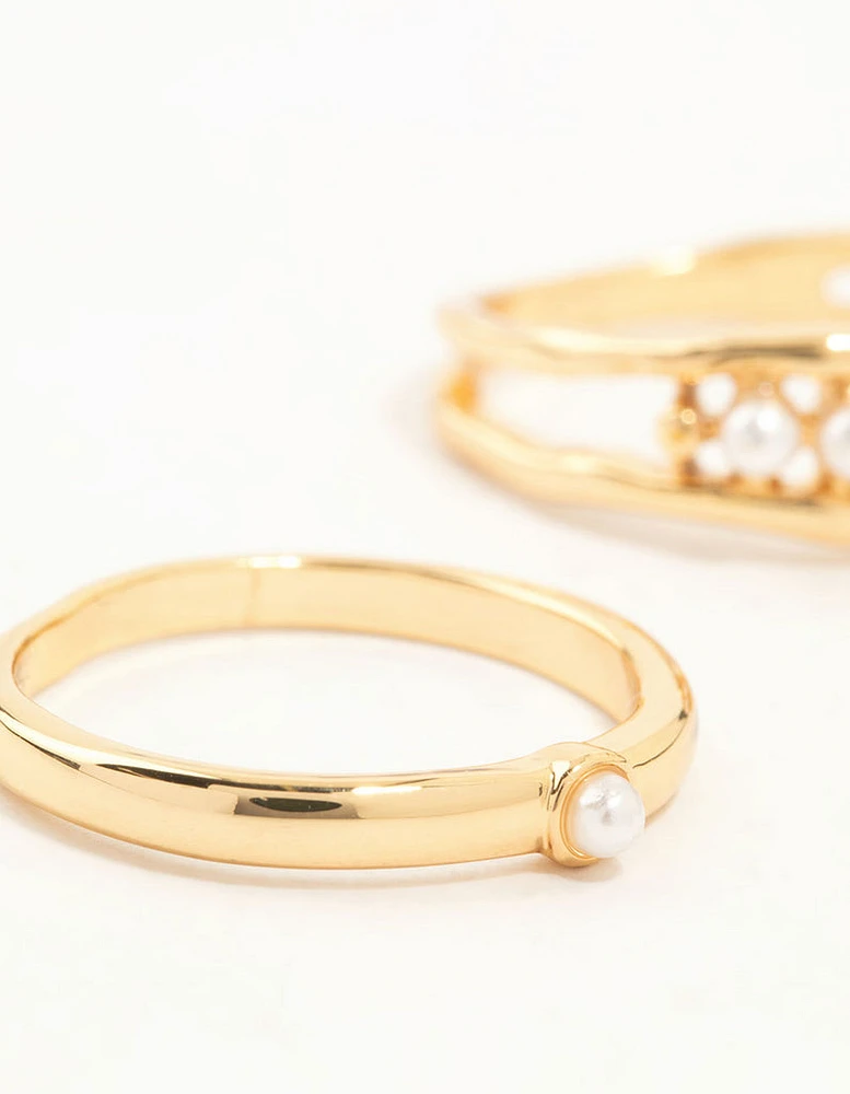 Gold Plated Petite Pearl Stacking Rings 2-Pack