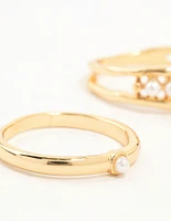 Gold Plated Petite Pearl Stacking Rings 2-Pack