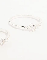 Silver Plated Dainty Cubic Zirconia Stacking Rings 2-Pack