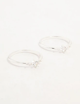 Silver Plated Dainty Cubic Zirconia Stacking Rings 2-Pack