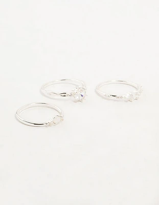 Silver Plated Cubic Zirconia Stacking Rings 3-Pack