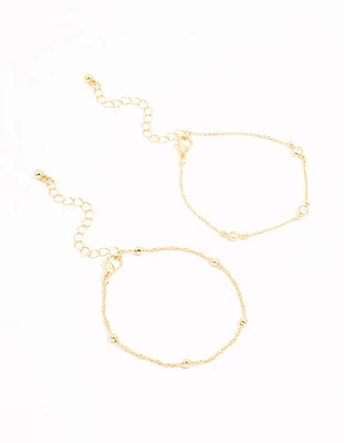 Gold Diamante & Ball Chain Bracelets 2-Pack