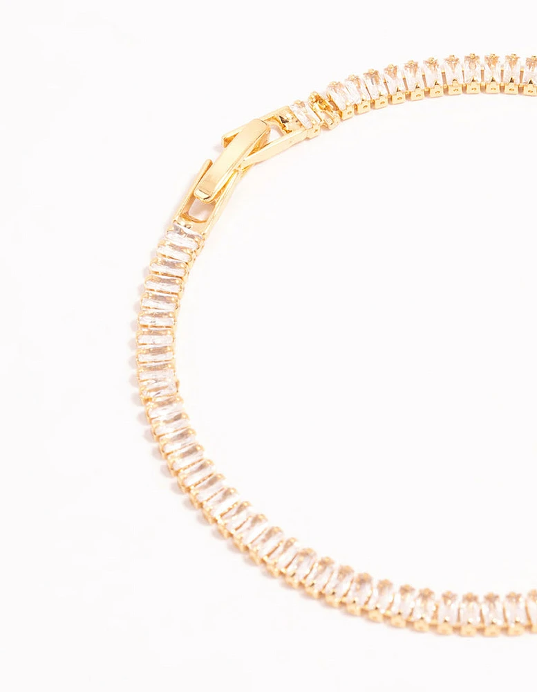 Gold Baguette Cut Cubic Zirconia Bracelet