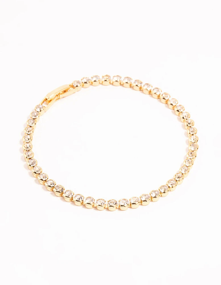 Gold Round Diamante Tennis Bracelet