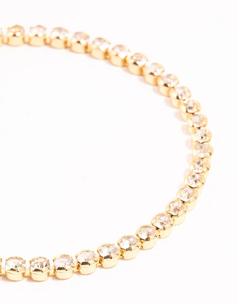 Gold Round Diamante Tennis Bracelet