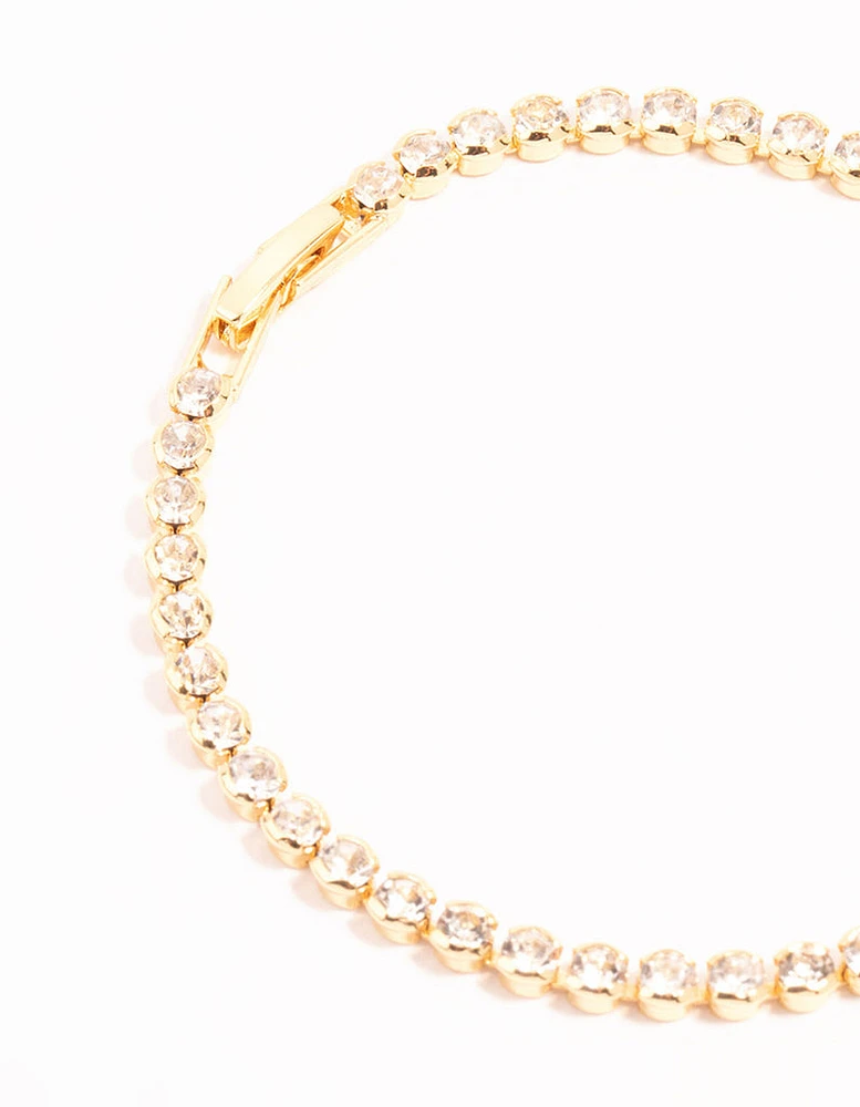 Gold Round Diamante Tennis Bracelet