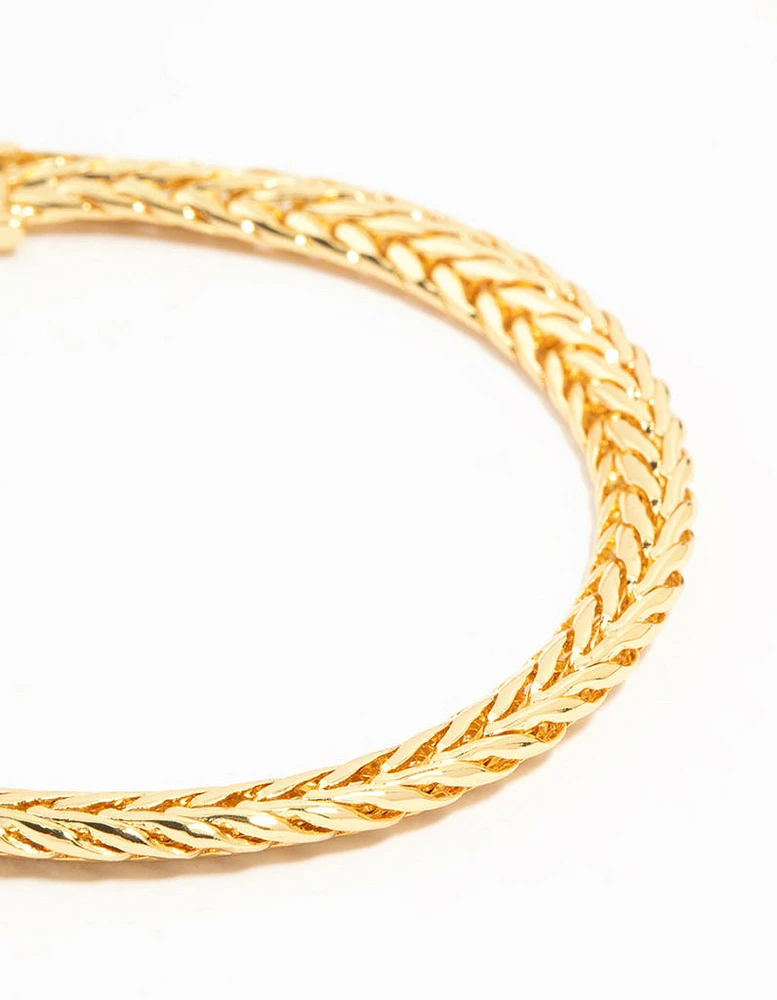 Gold Flat Wide Curb Chain Bracelet