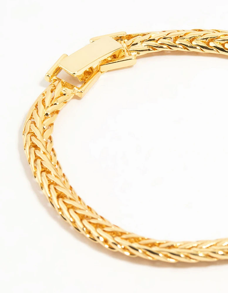 Gold Flat Wide Curb Chain Bracelet