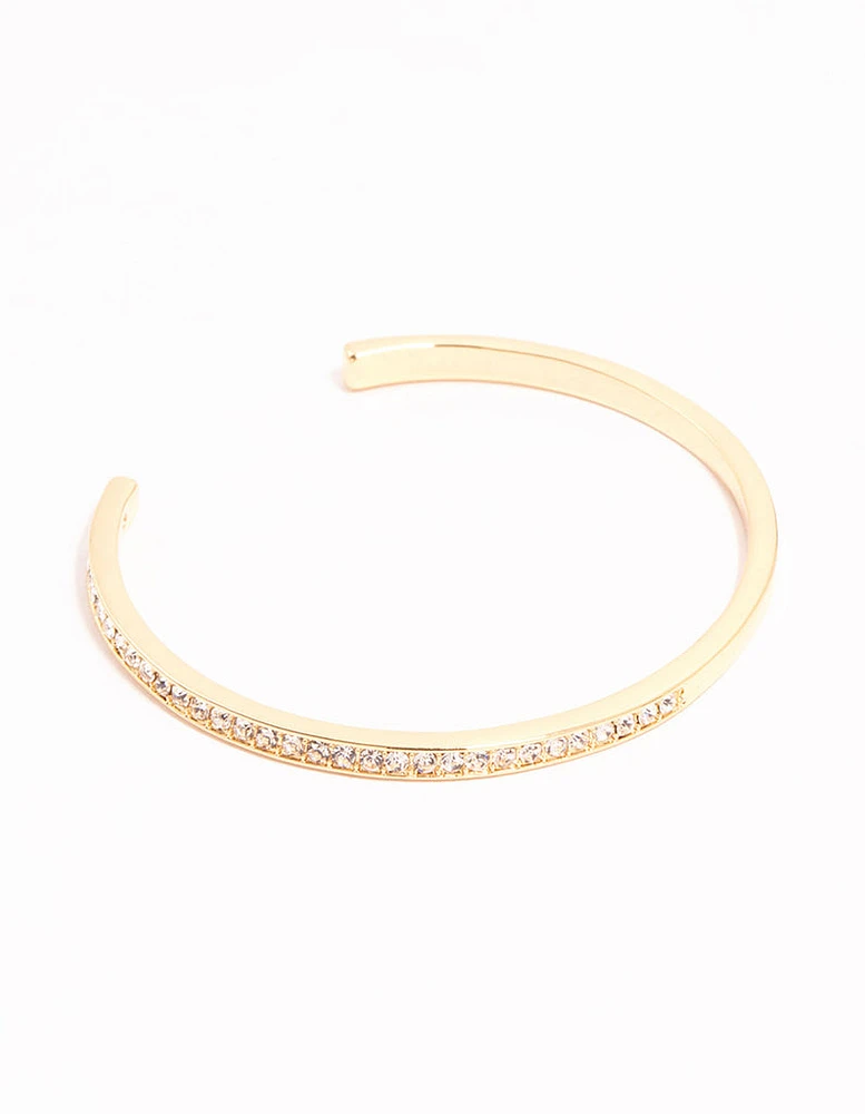 Gold Half Diamante Open Wrist Cuff