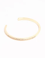 Gold Half Diamante Open Wrist Cuff