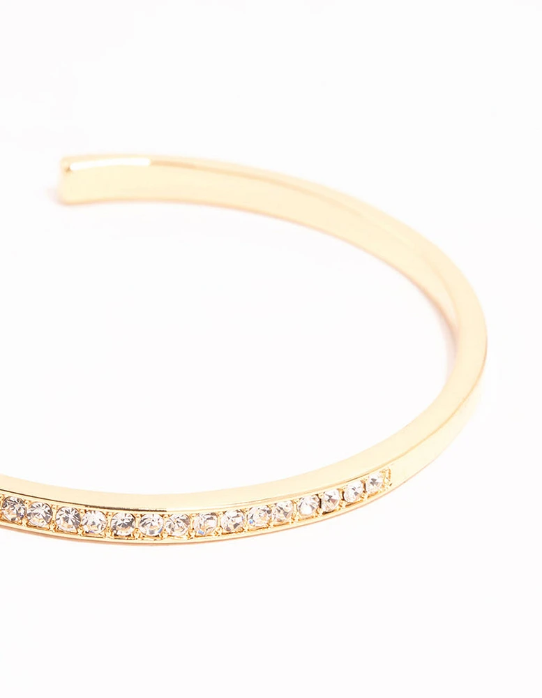 Gold Half Diamante Open Wrist Cuff