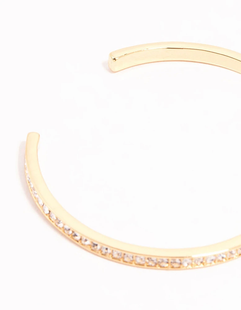 Gold Half Diamante Open Wrist Cuff