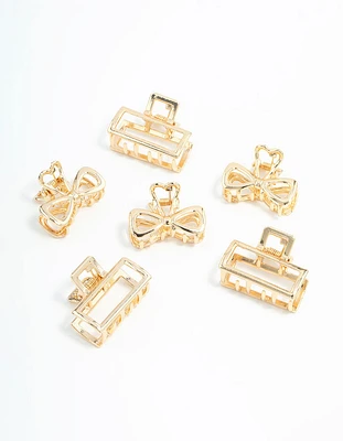 Gold Open Rectangle & Bow Claw Clips 6-Pack