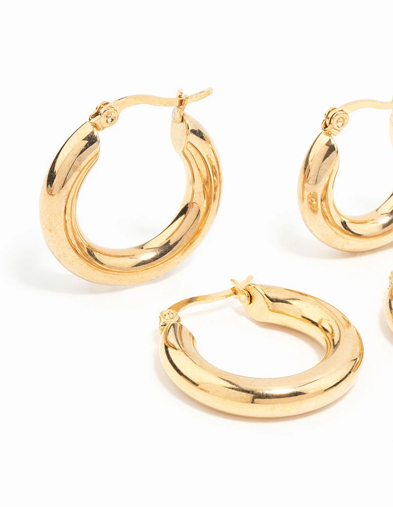 Waterproof Gold Plated Stainless Steel Tube Hoop Earrings 2-Pack