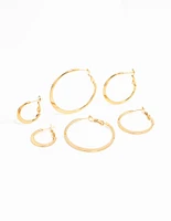 Waterproof Gold Plated Stainless Steel Thin Hoop Earrings 3-Pack