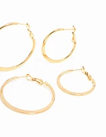 Waterproof Gold Plated Stainless Steel Thin Hoop Earrings 3-Pack