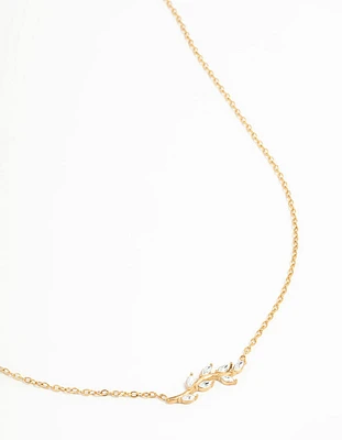 Waterproof Gold Plated Stainless Steel Cubic Zirconia Leaf Pendant Necklace