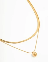 Waterproof Gold Plated Stainless Steel Layered Ball & Chain Pendant Necklace