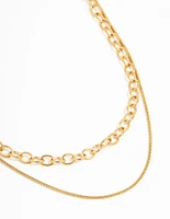 Waterproof Gold Plated Stainless Steel Layered Chain Necklace