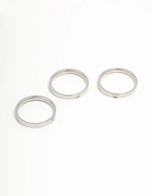 Stainless Steel Cubic Zirconia Rings 3-Pack