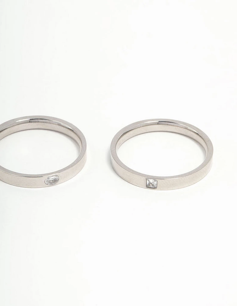 Waterproof Gold Plated Stainless Steel Stacking Rings 2-Pack