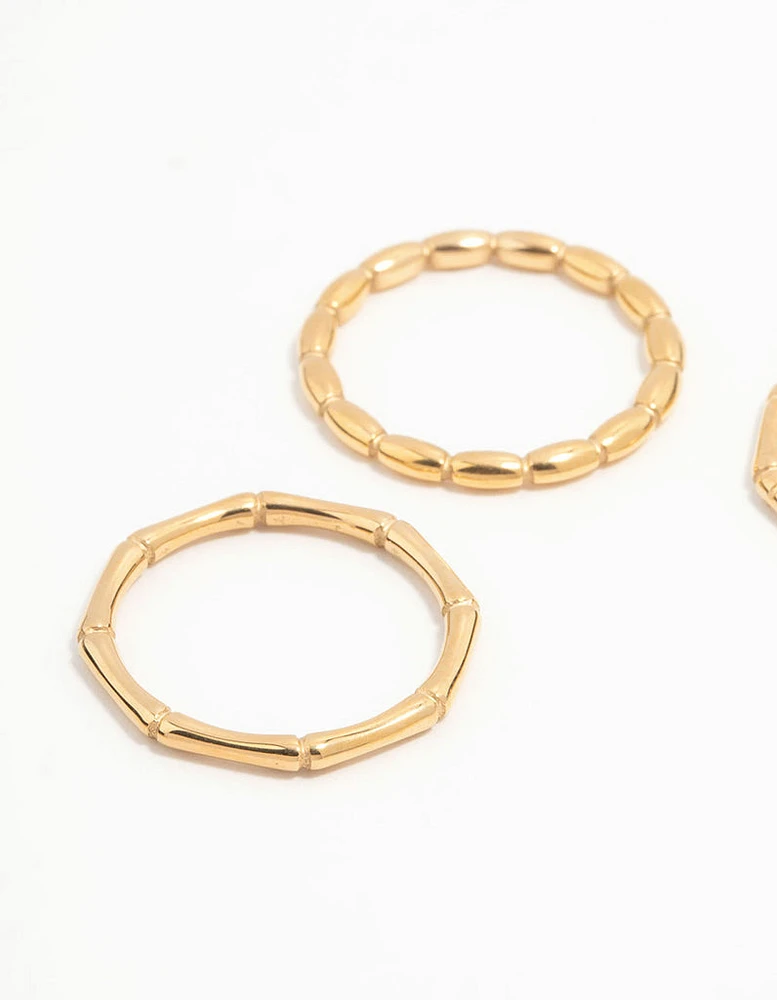 Waterproof Gold Plated Stainless Steel Bamboo Rings 3-Pack