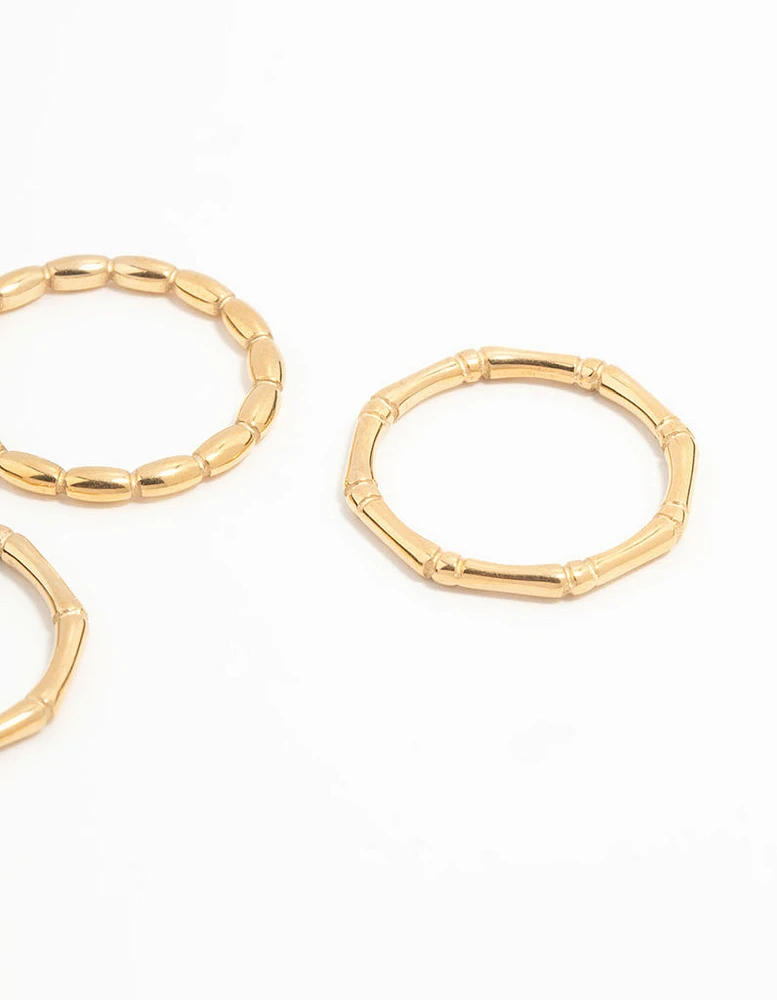 Waterproof Gold Plated Stainless Steel Bamboo Rings 3-Pack