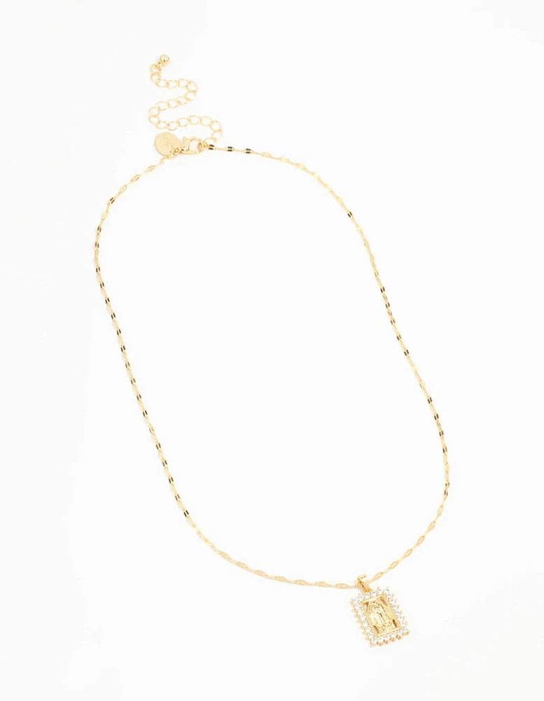 Gold Plated Cubic Zirconia Rectangle Mary Necklace