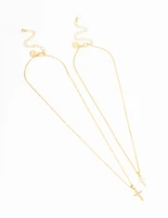 Gold Plated Cubic Zirconia & Plain Cross Necklaces 2-Pack