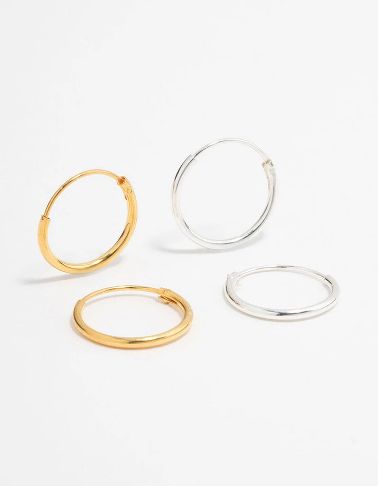 Gold Plated Sterling Silver Mixed Hoop Earrings 2-Pack