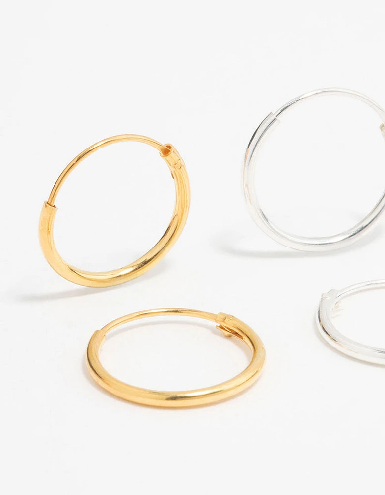 Gold Plated Sterling Silver Mixed Hoop Earrings 2-Pack