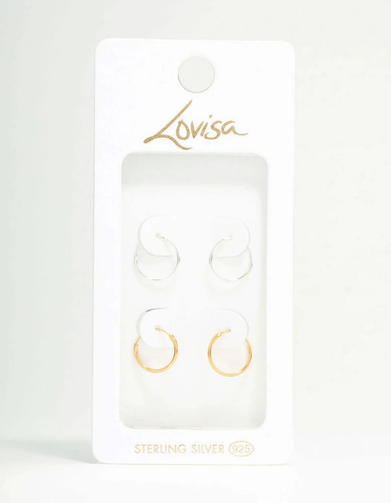 Gold Plated Sterling Silver Mixed Hoop Earrings 2-Pack