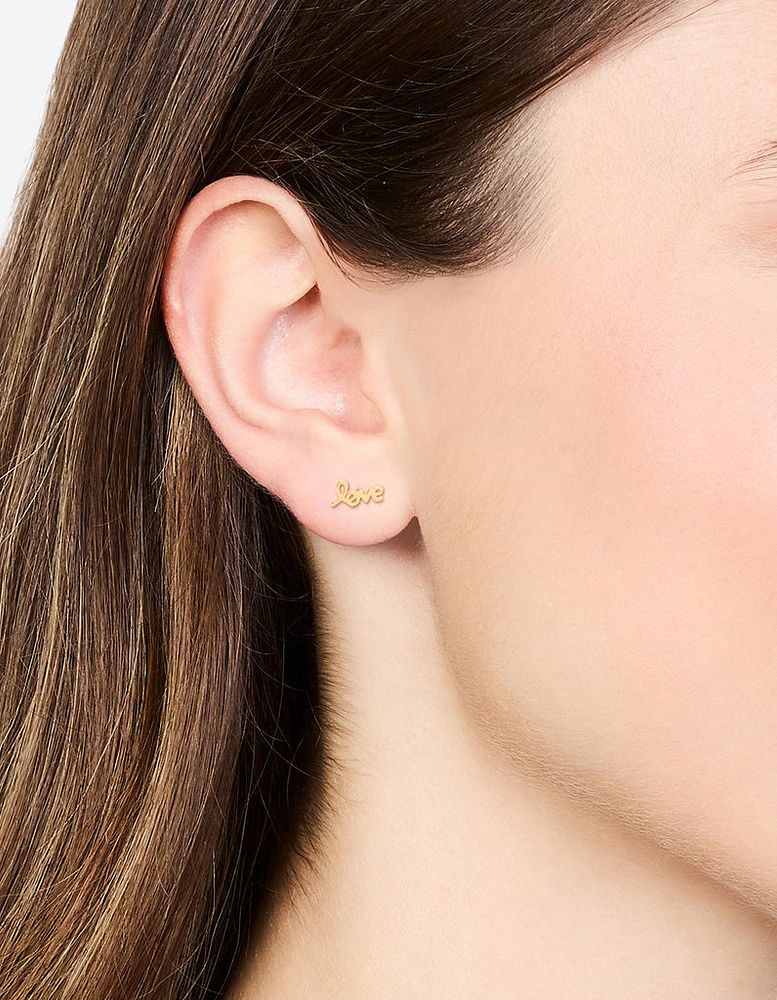 Gold Plated Sterling Silver Love Stud Earrings