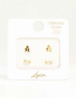 Gold Plated Sterling Silver Xmas Stud Earrings 2-Pack