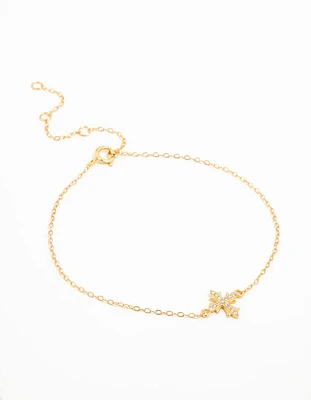 Gold Plated Sterling Silver Cross Bracelet