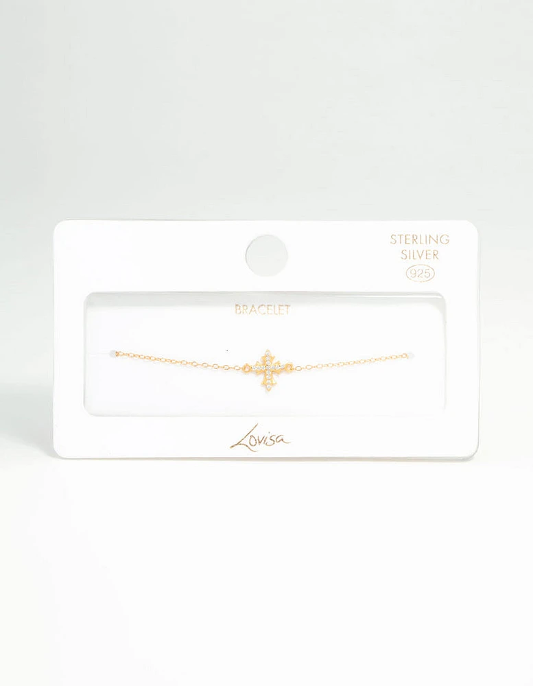 Gold Plated Sterling Silver Cross Bracelet