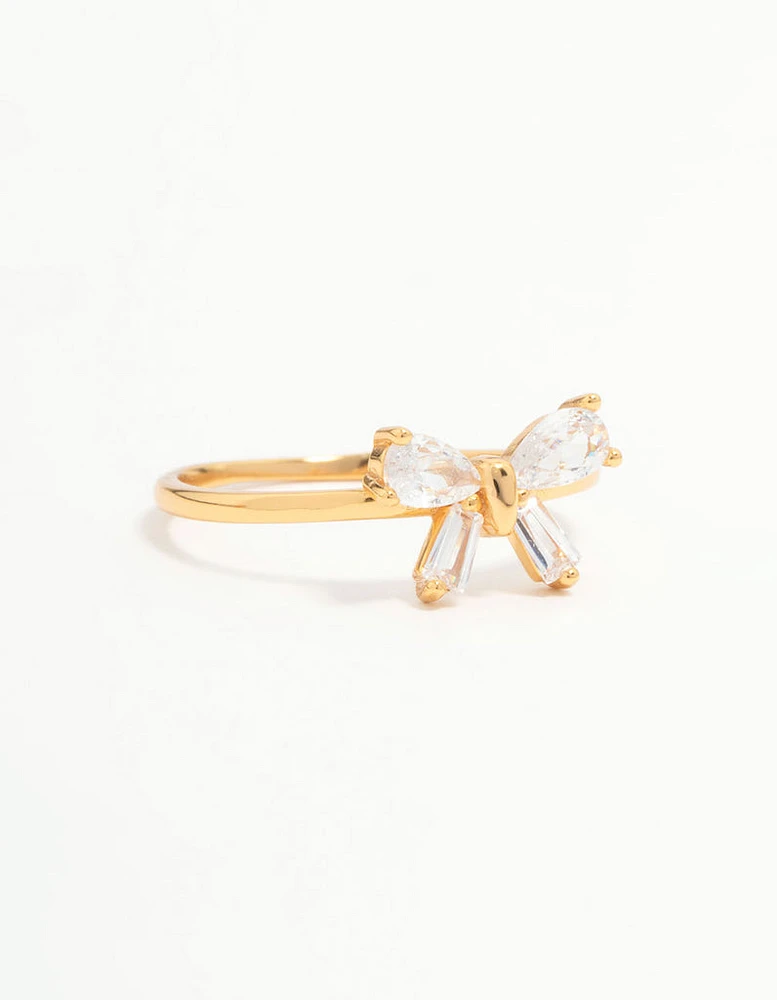 Gold Plated Sterling Silver Cubic Zirconia Bow Ring