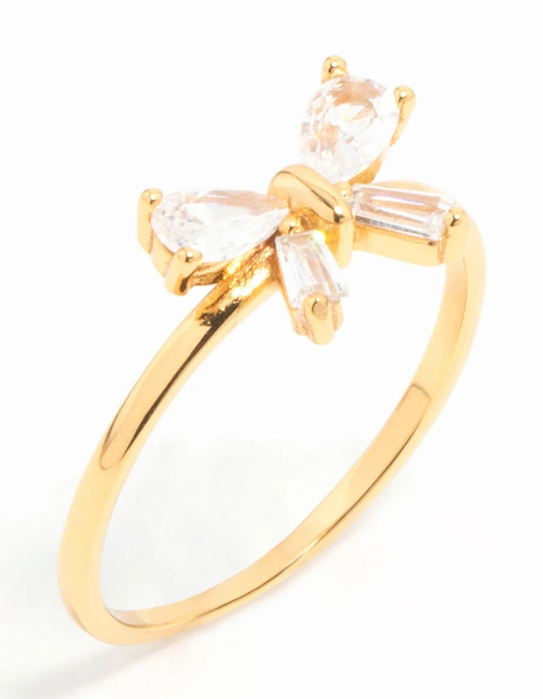 Gold Plated Sterling Silver Cubic Zirconia Bow Ring