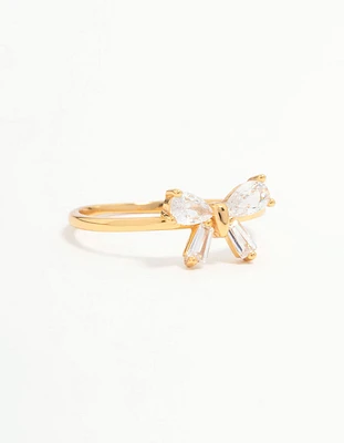 Gold Plated Sterling Silver Cubic Zirconia Bow Ring